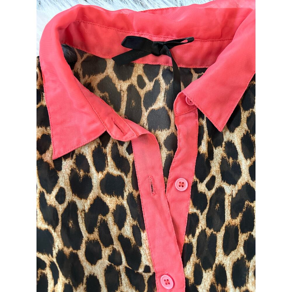 Ali & Kris Button Down Sleeveless Leopard Animal Print Sheer Blouse Size Small - Picture 7 of 11